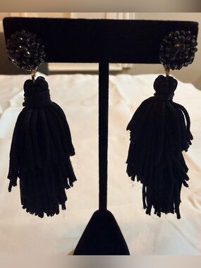 White House Black Market Black Beaded Tassel Statement Earrings
